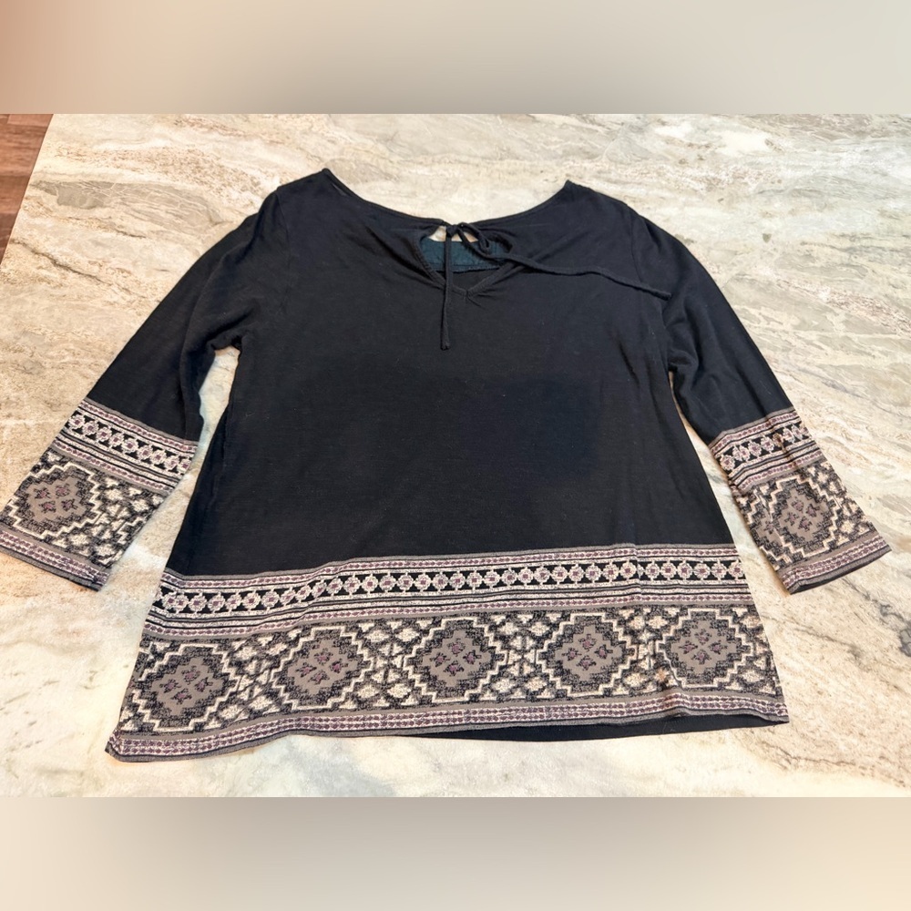 Lucky Brand Boho Tunic Top XS | Embroidered Trim | 3/4 Sleeve - Picture 5 of 9